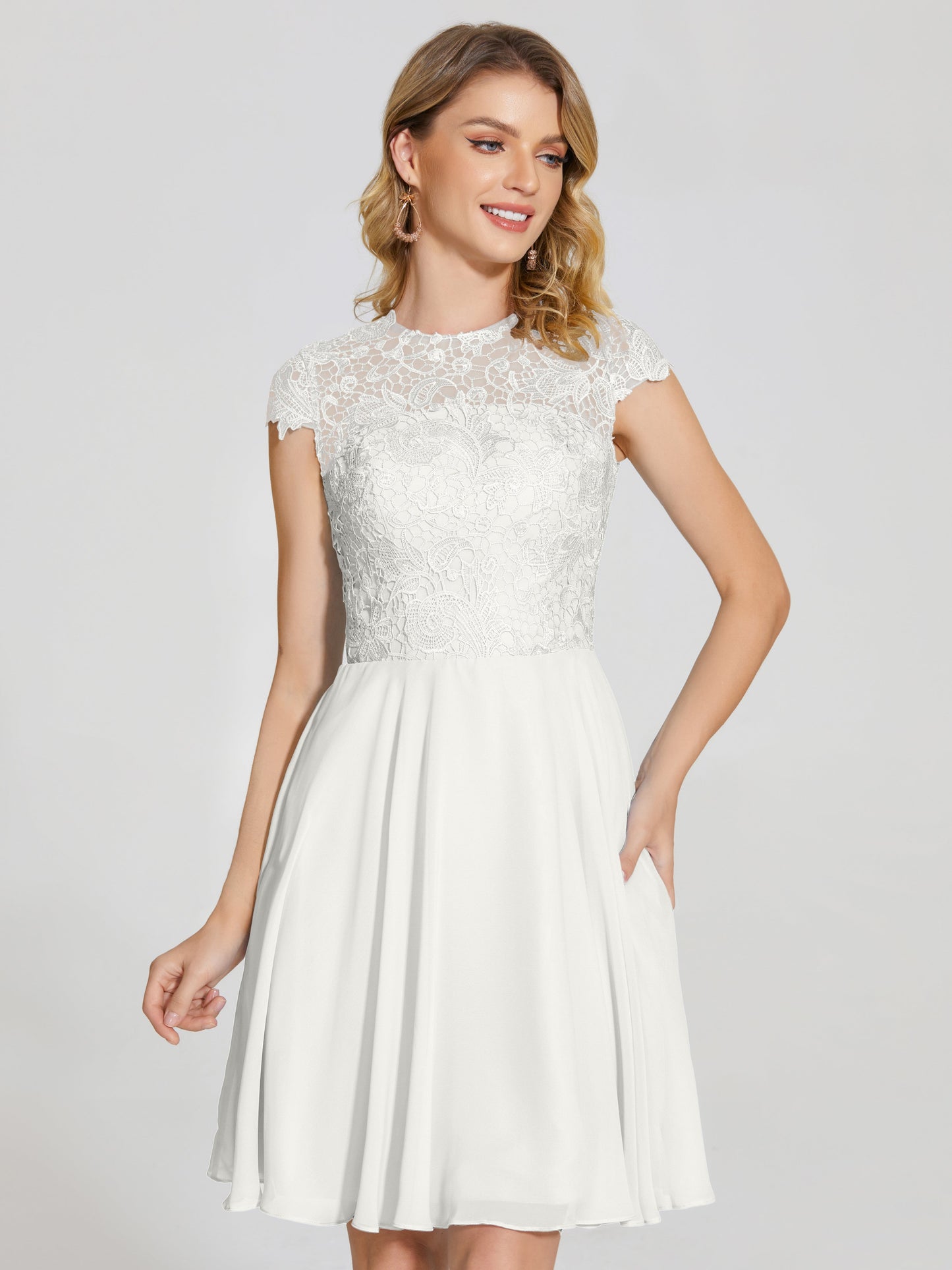 Alana Lace Cap Sleeves Short Bridesmaid Dress