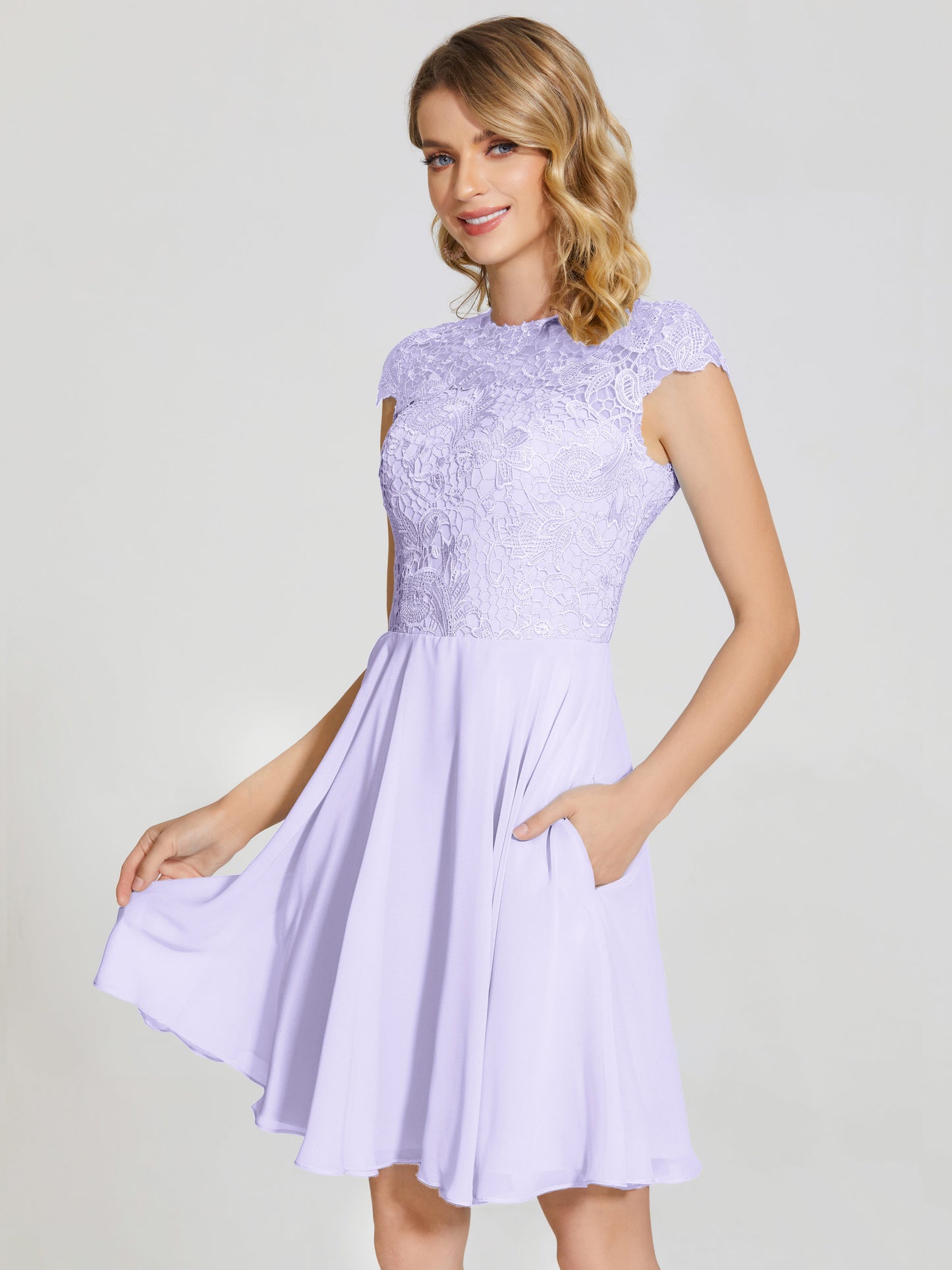 Alana Lace Cap Sleeves Short Bridesmaid Dress
