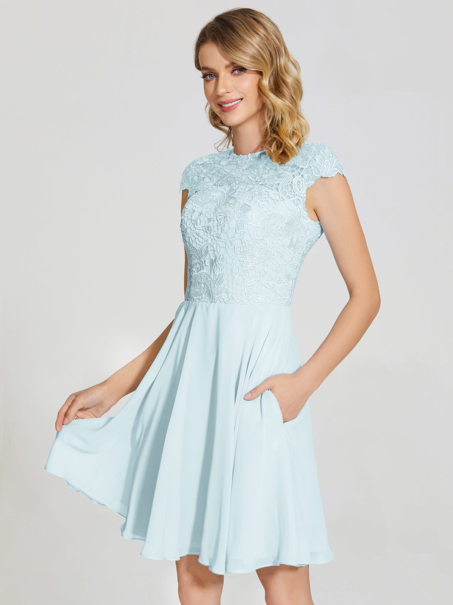 Alana Lace Cap Sleeves Short Bridesmaid Dress