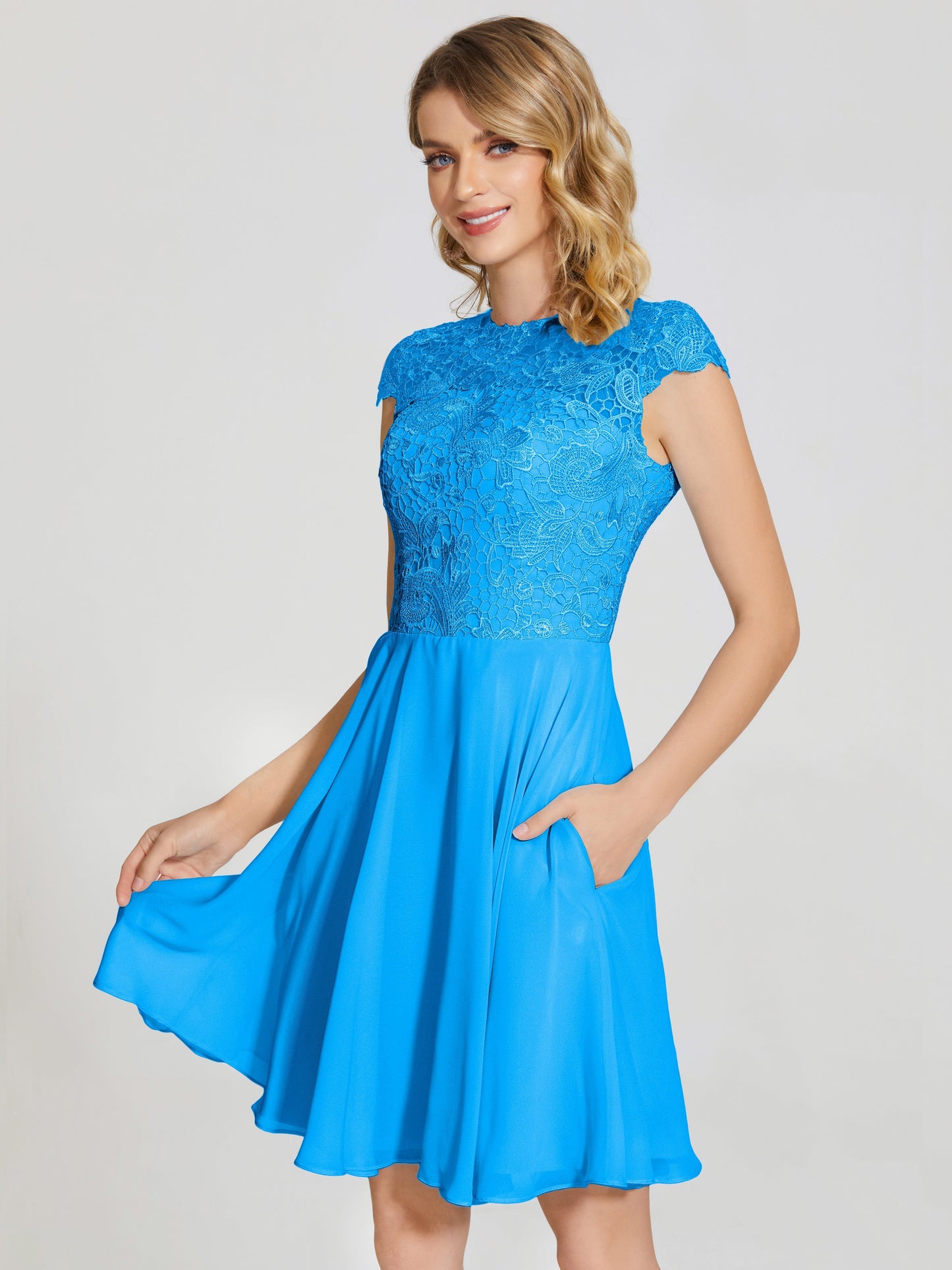 Alana Lace Cap Sleeves Short Bridesmaid Dress