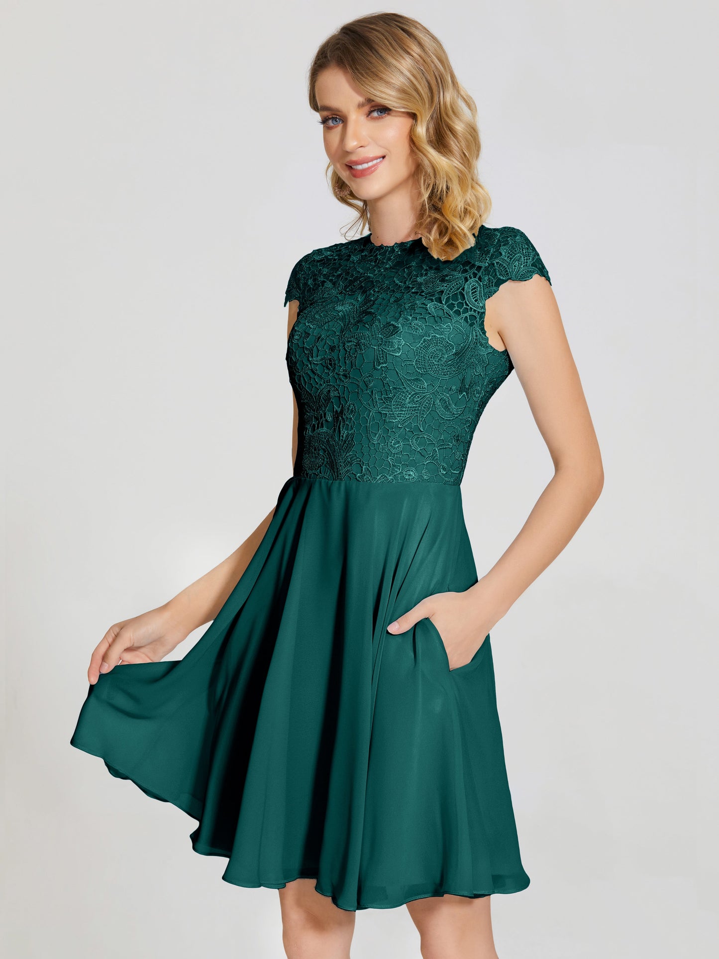 Alana Lace Cap Sleeves Short Bridesmaid Dress