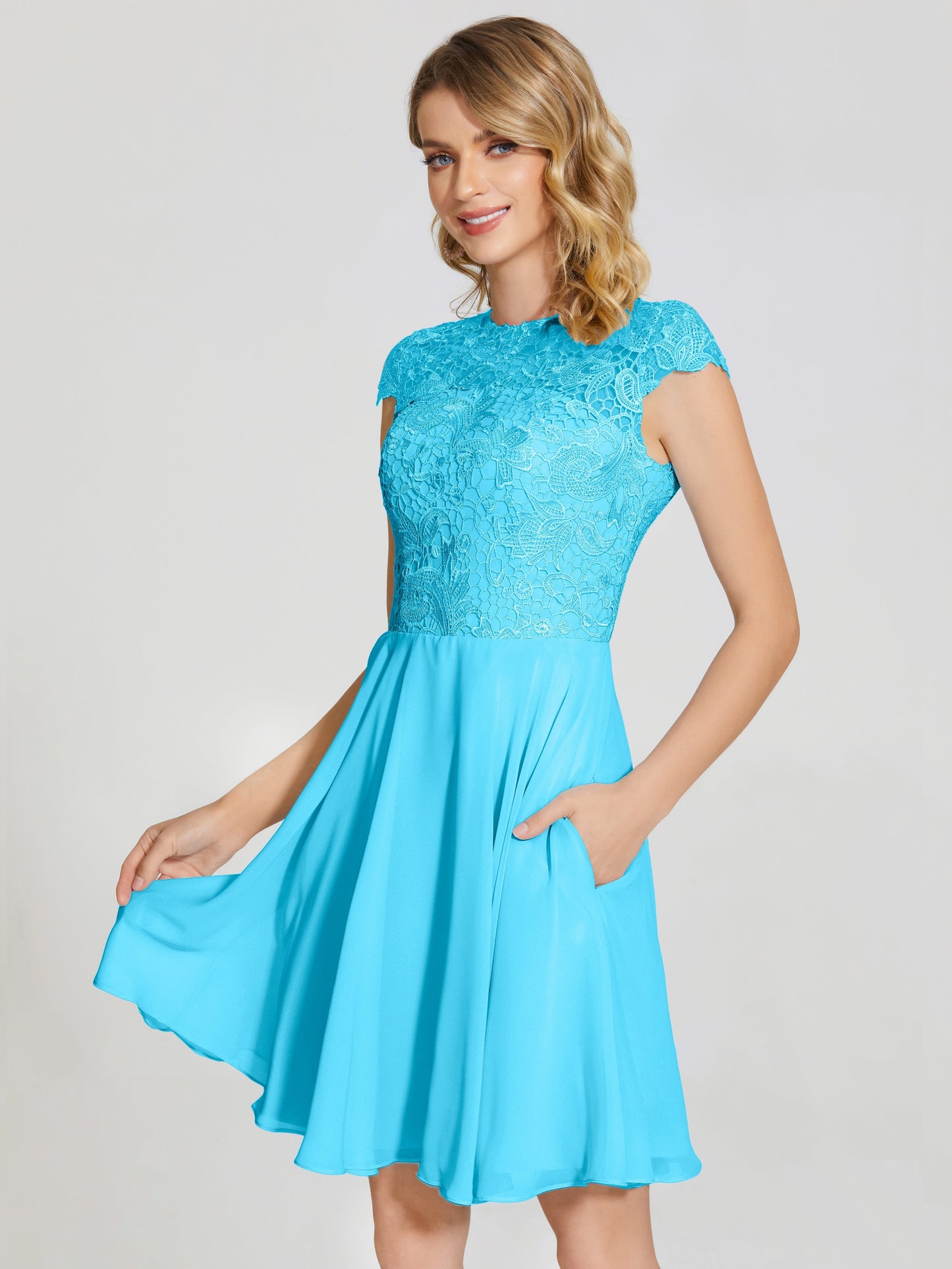 Alana Lace Cap Sleeves Short Bridesmaid Dress