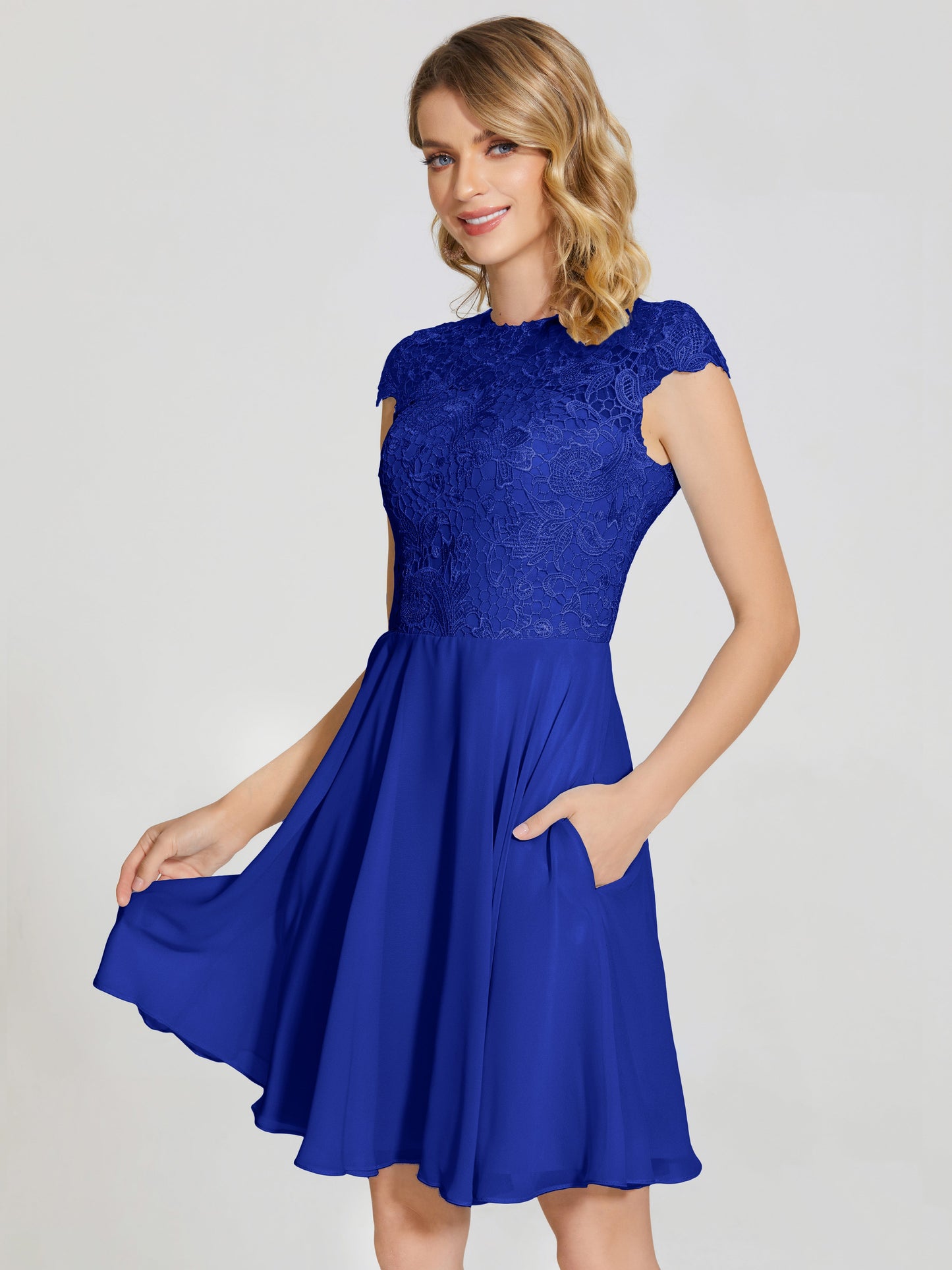 Alana Lace Cap Sleeves Short Bridesmaid Dress