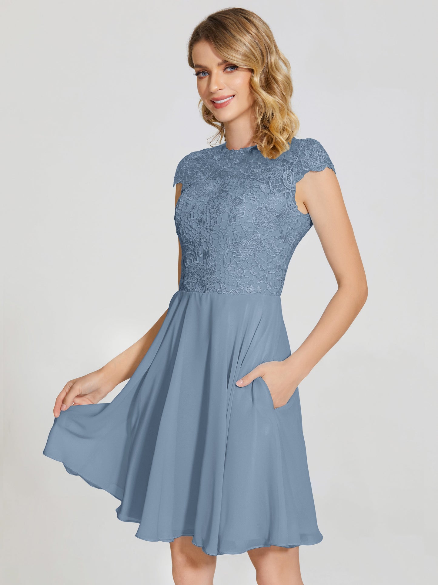 Alana Lace Cap Sleeves Short Bridesmaid Dress