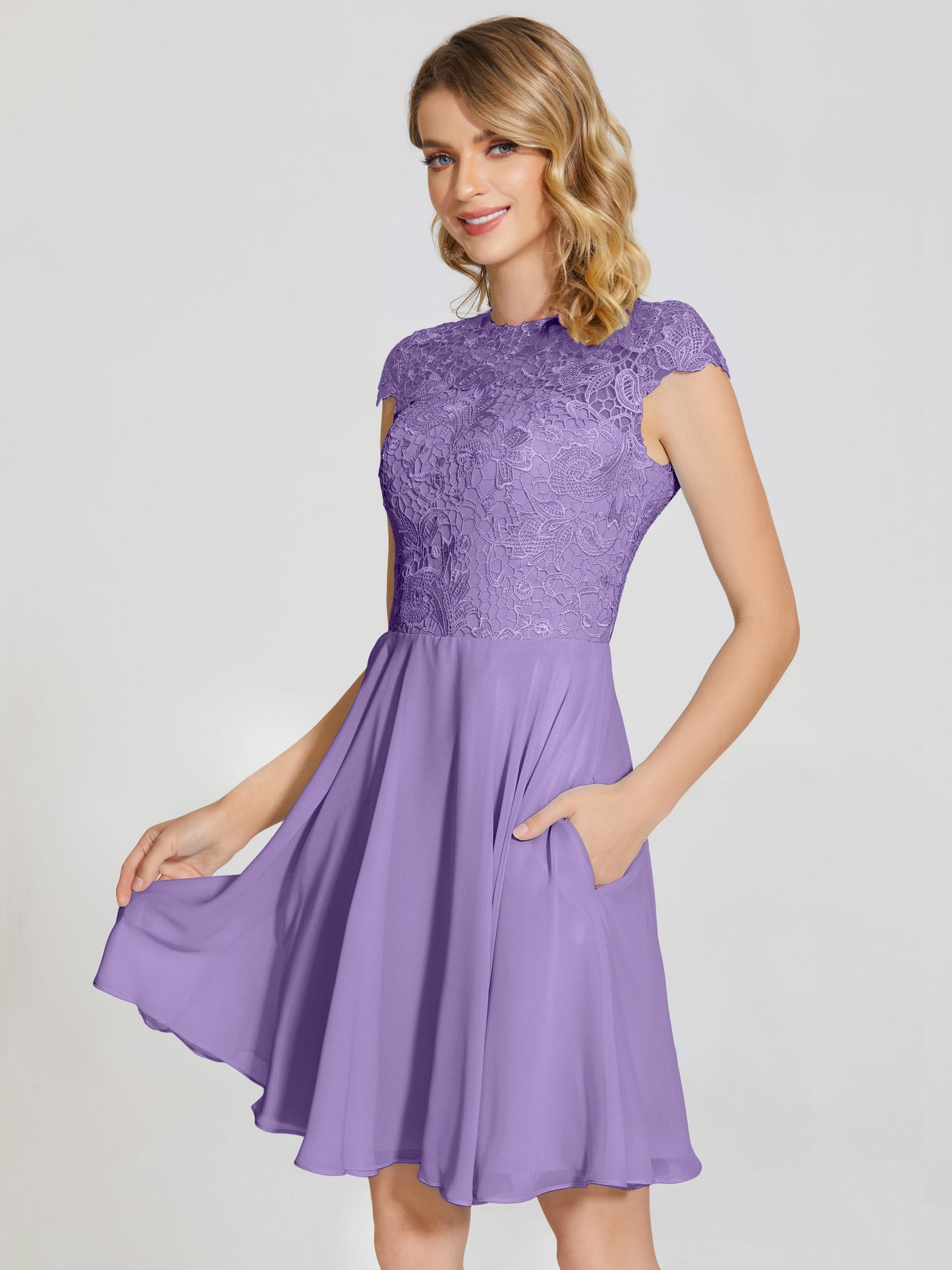 Alana Lace Cap Sleeves Short Bridesmaid Dress