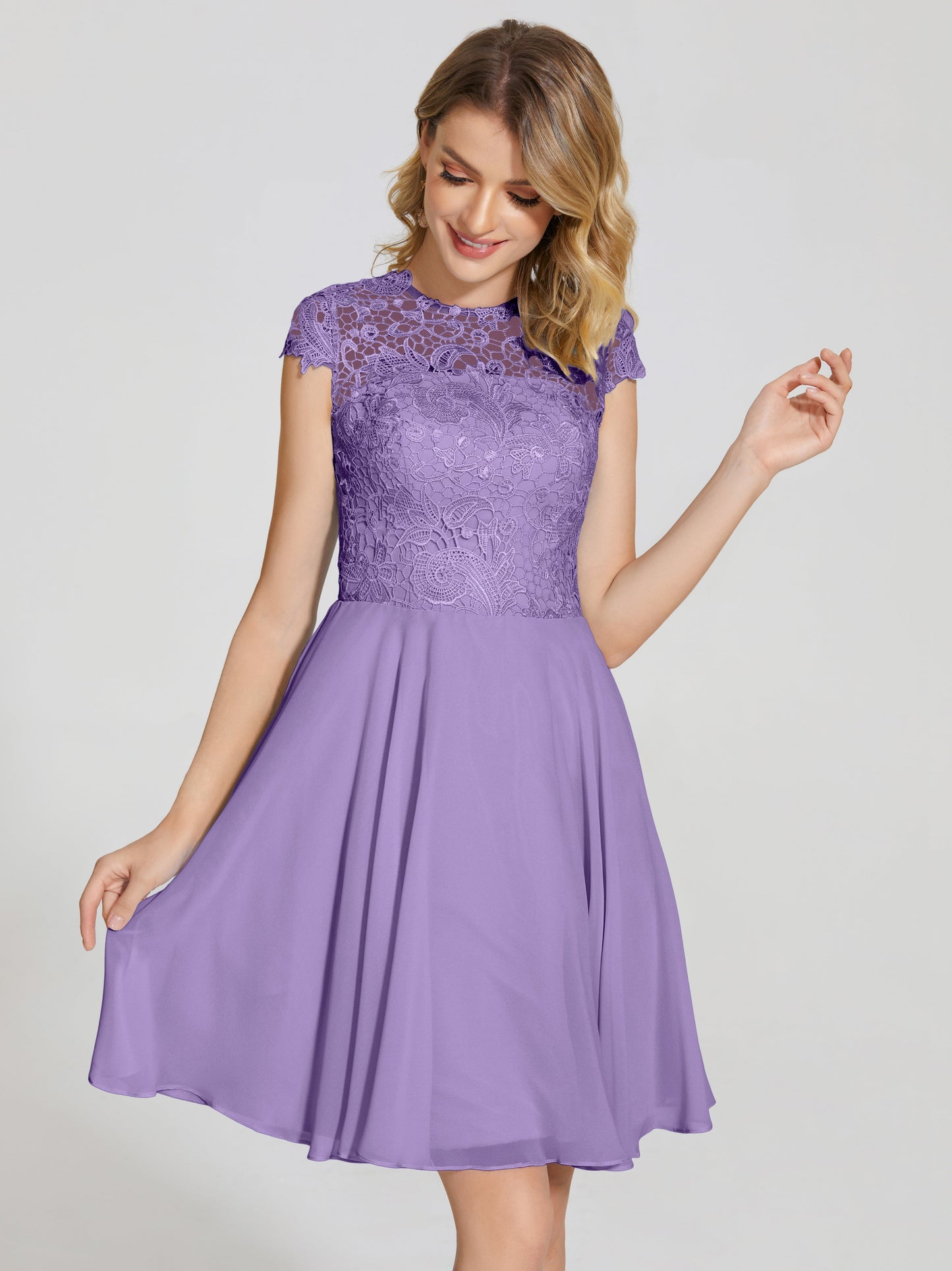 Alana Lace Cap Sleeves Short Bridesmaid Dress