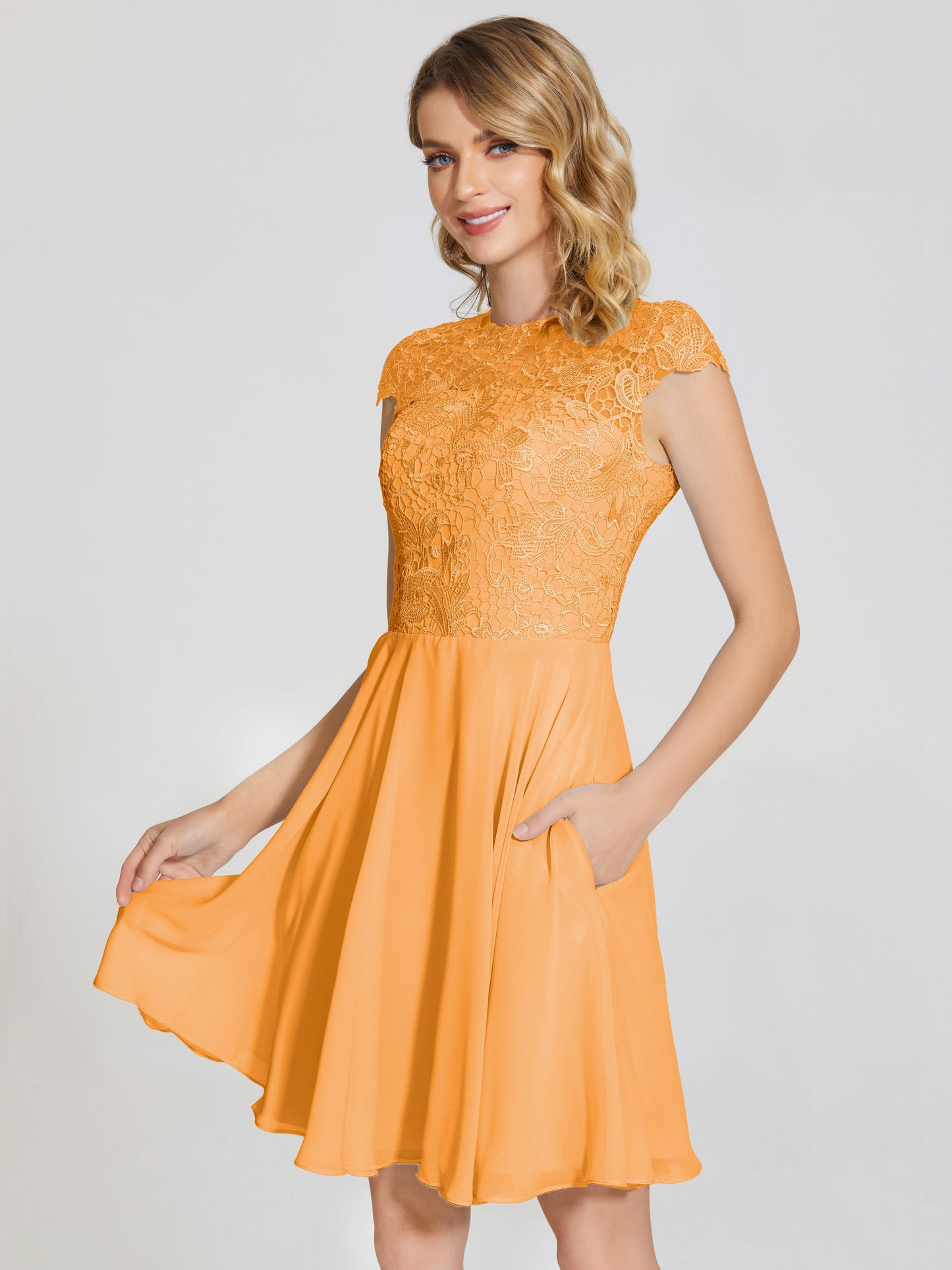 Alana Lace Cap Sleeves Short Bridesmaid Dress