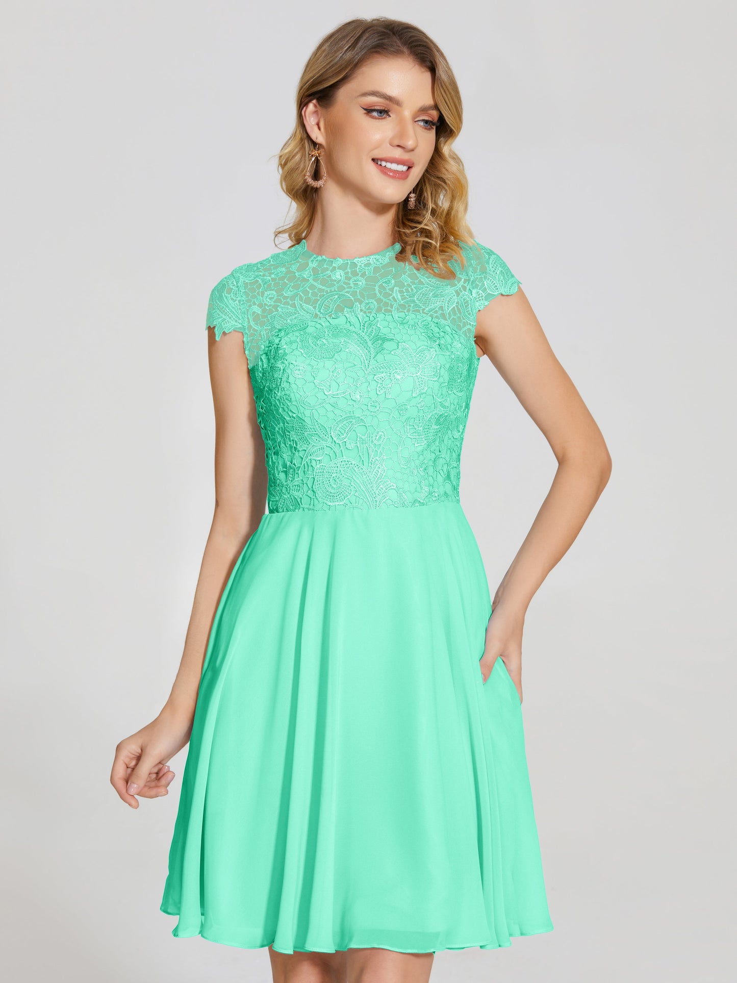 Alana Lace Cap Sleeves Short Bridesmaid Dress