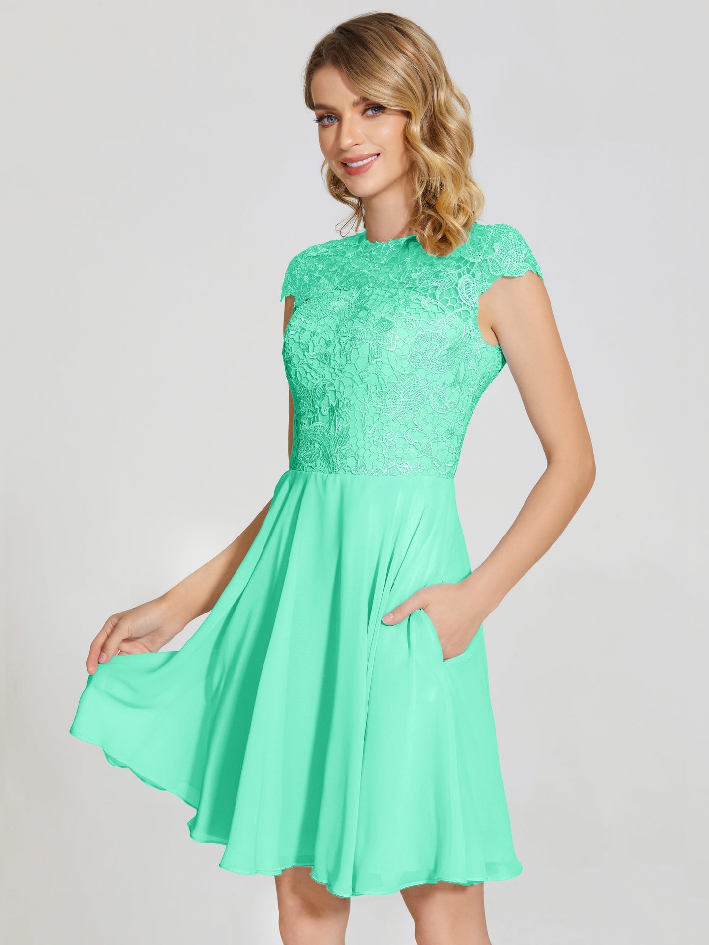 Alana Lace Cap Sleeves Short Bridesmaid Dress