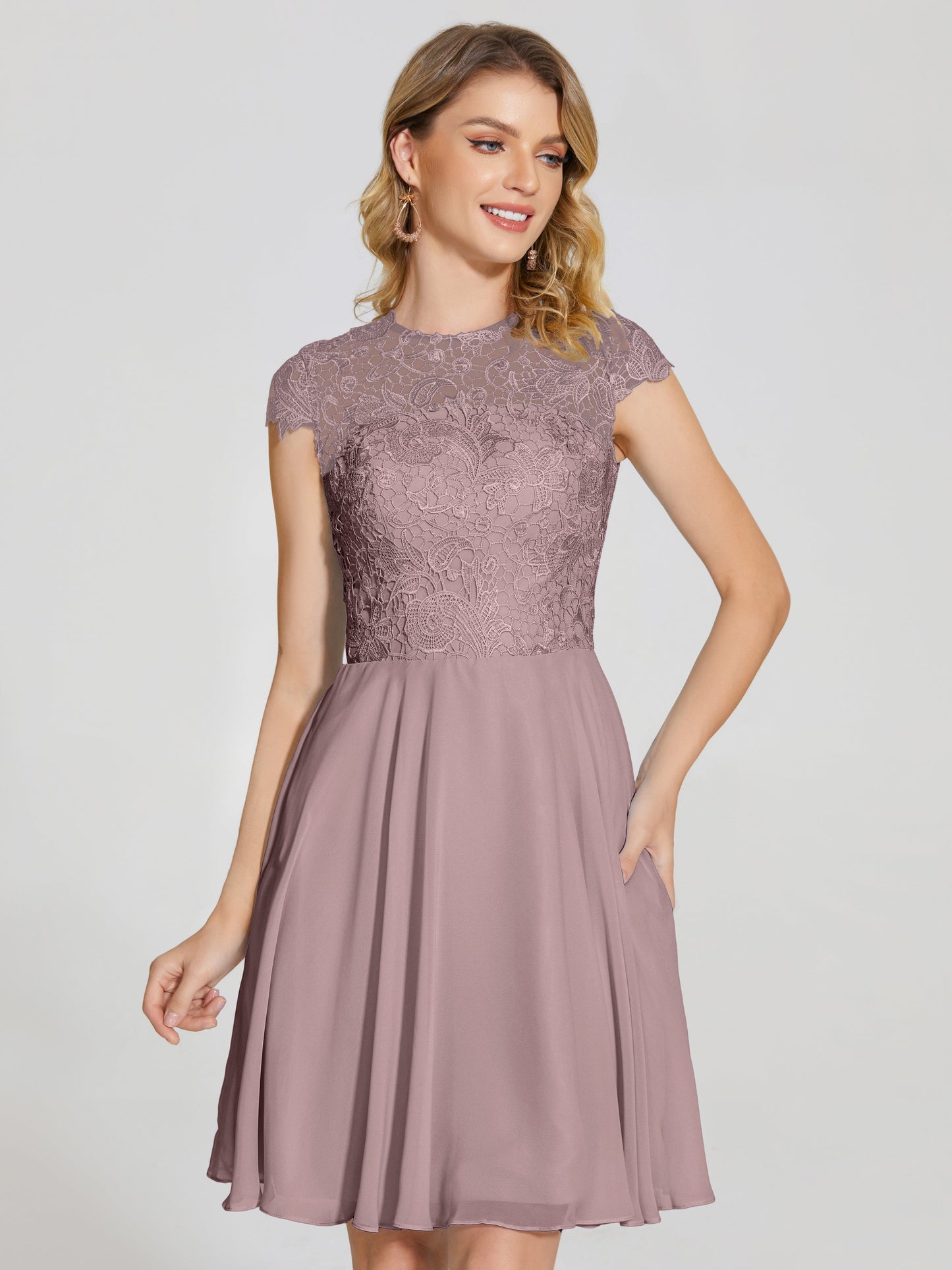 Alana Lace Cap Sleeves Short Bridesmaid Dress