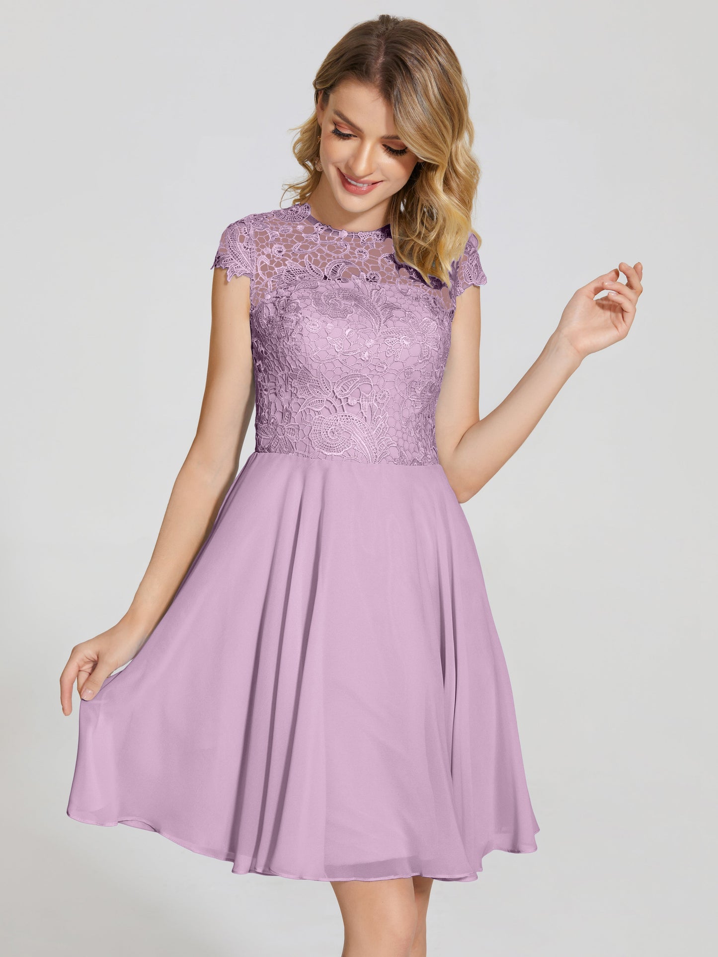 Alana Lace Cap Sleeves Short Bridesmaid Dress
