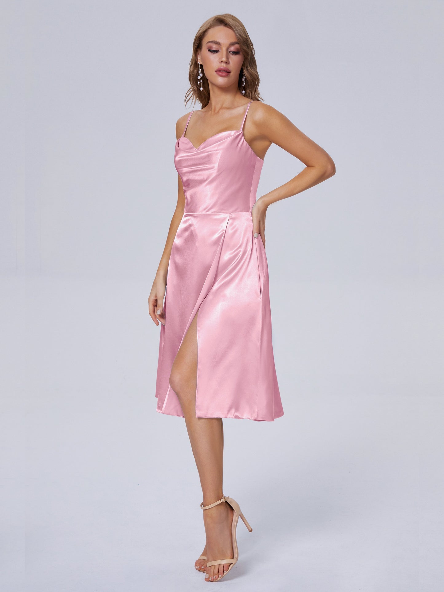 Marley Casual Split Soft Satin Short Bridesmaid Dresses