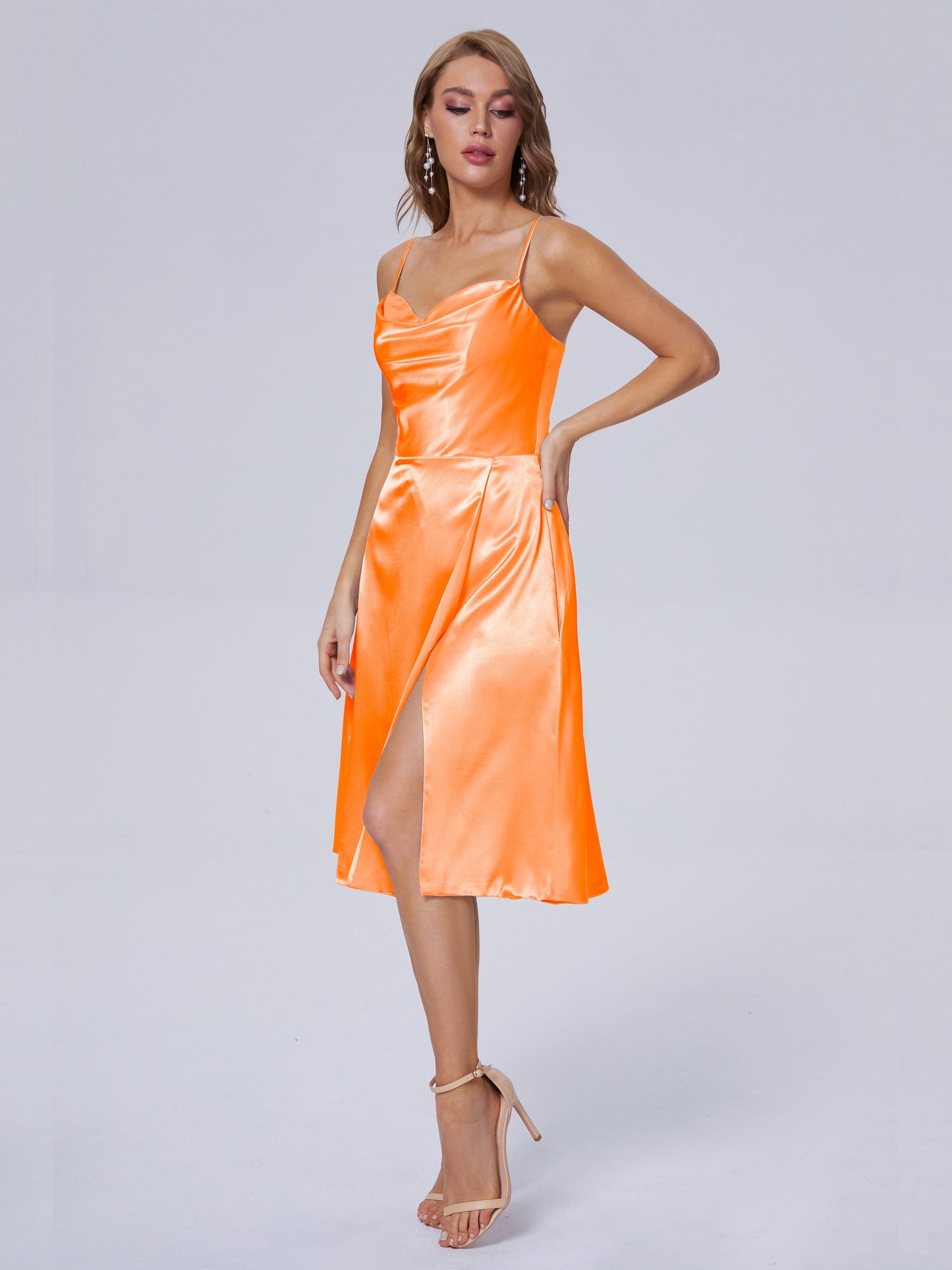 Marley Casual Split Soft Satin Short Bridesmaid Dresses