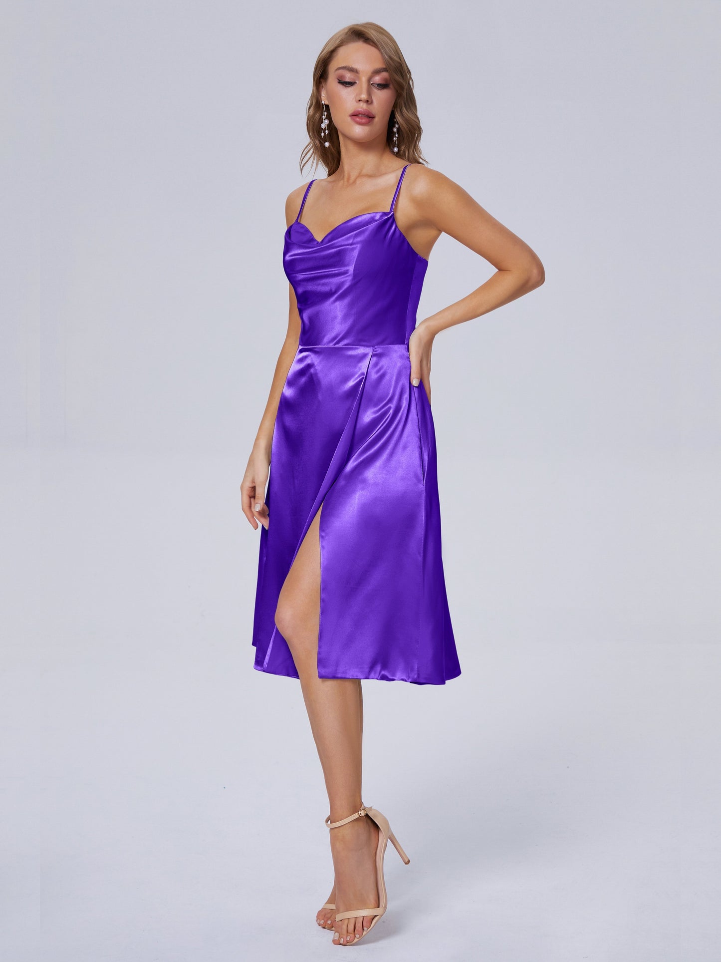 Marley Casual Split Soft Satin Short Bridesmaid Dresses