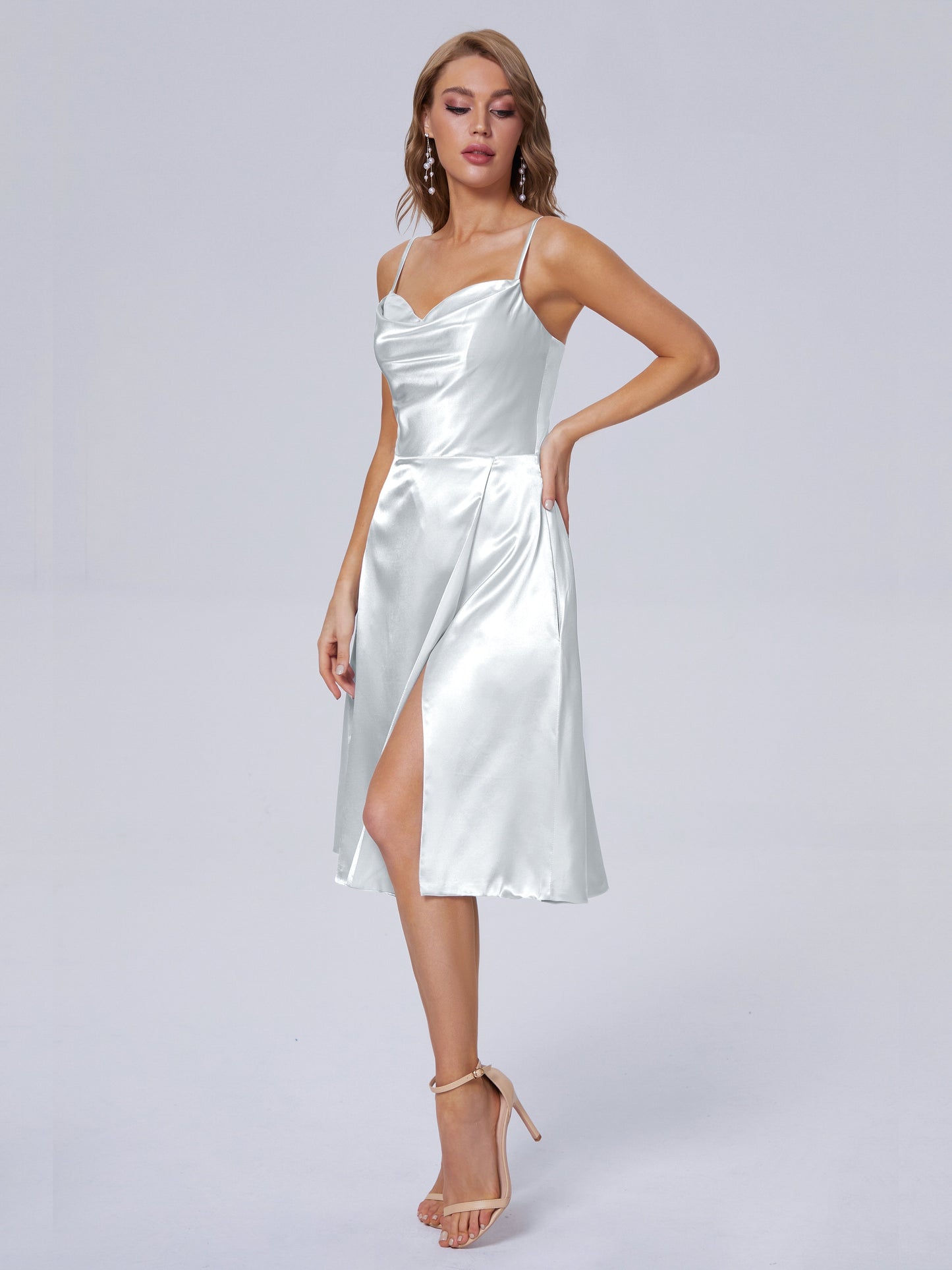 Marley Casual Split Soft Satin Short Bridesmaid Dresses