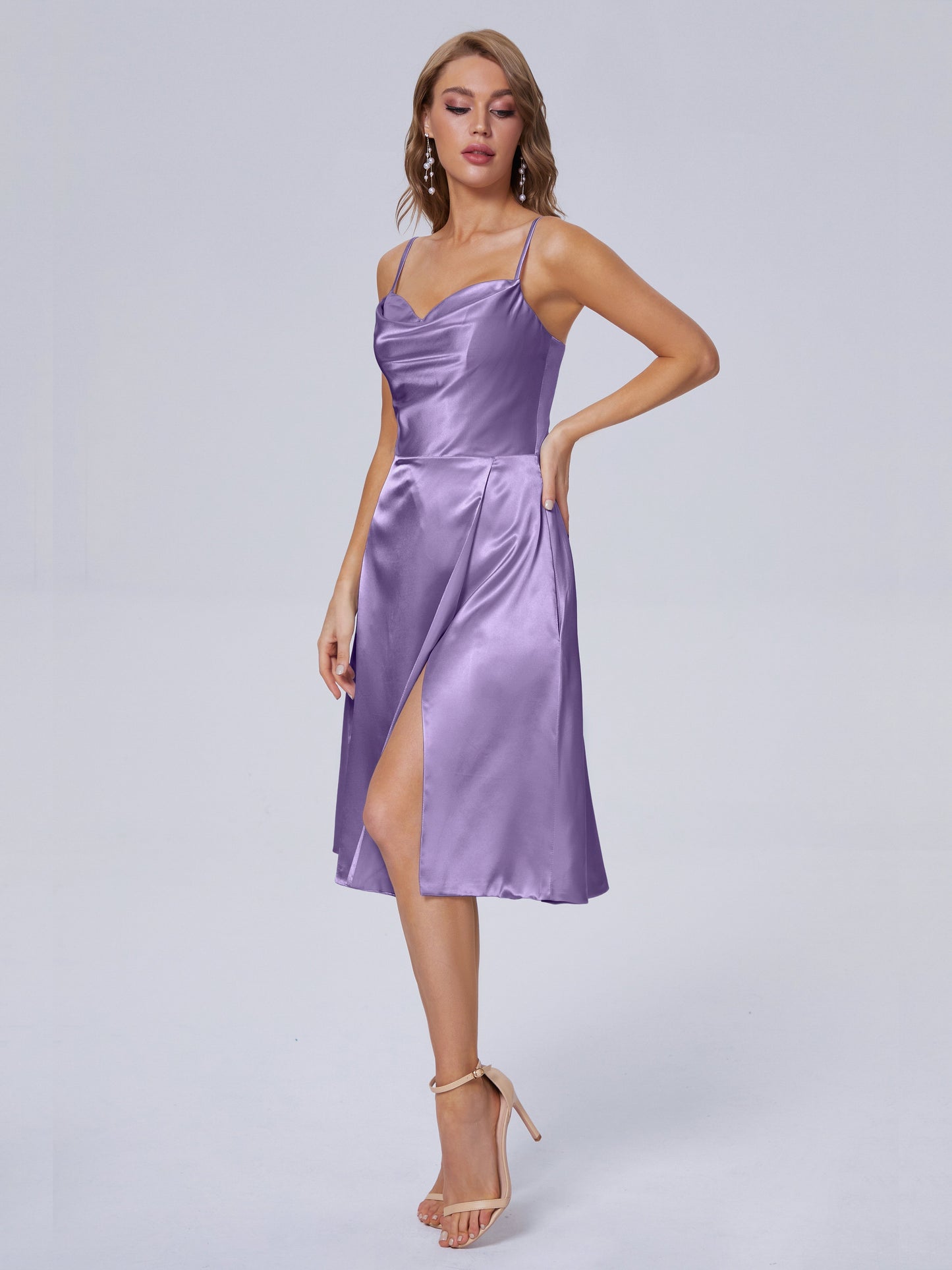 Marley Casual Split Soft Satin Short Bridesmaid Dresses