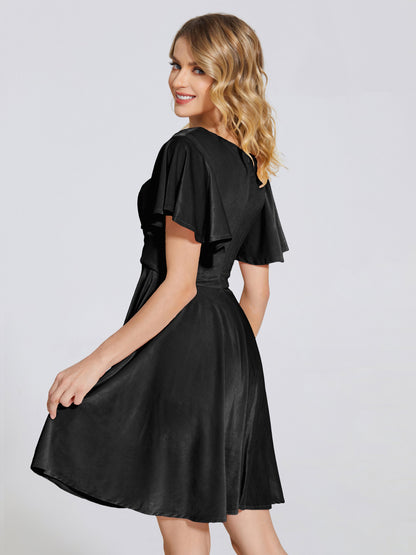 Adriana Velvet Bridesmaid Dress With Short Sleeves