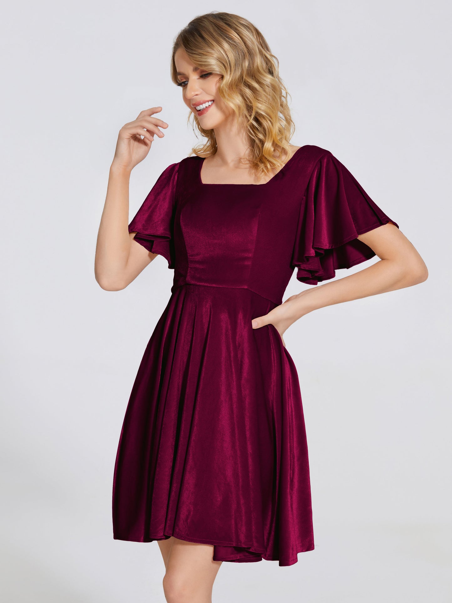 Adriana Velvet Bridesmaid Dress With Short Sleeves