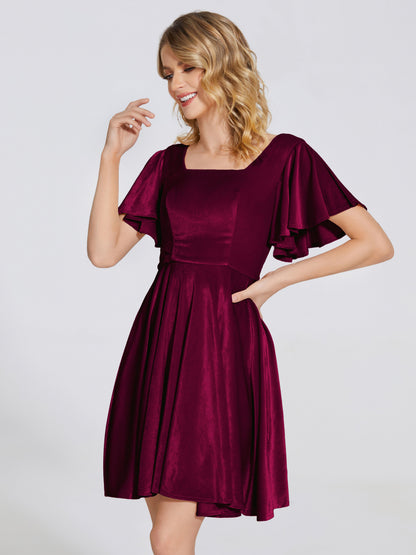 Adriana Velvet Bridesmaid Dress With Short Sleeves