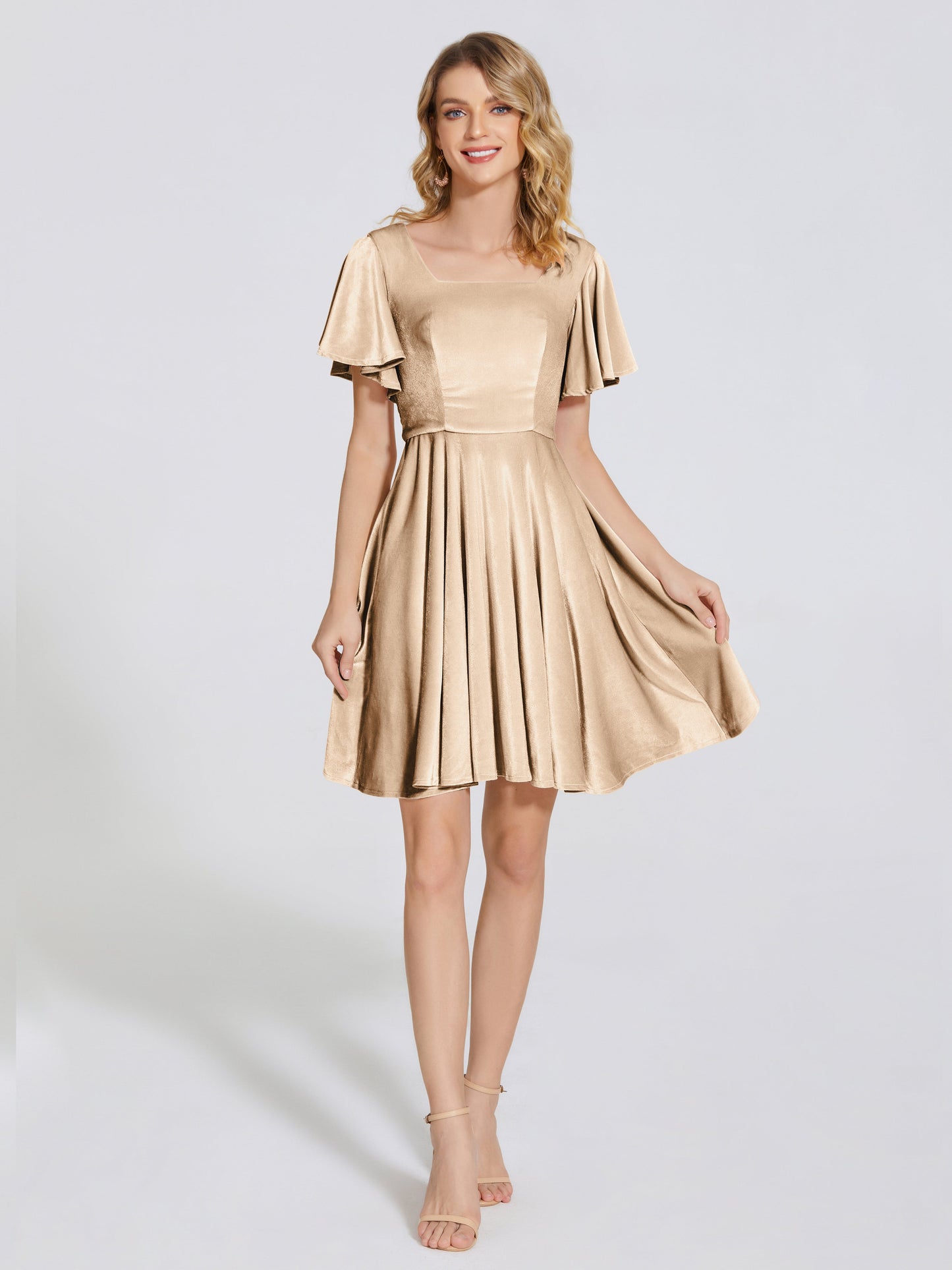Adriana Velvet Bridesmaid Dress With Short Sleeves
