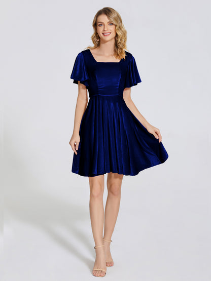 Adriana Velvet Bridesmaid Dress With Short Sleeves