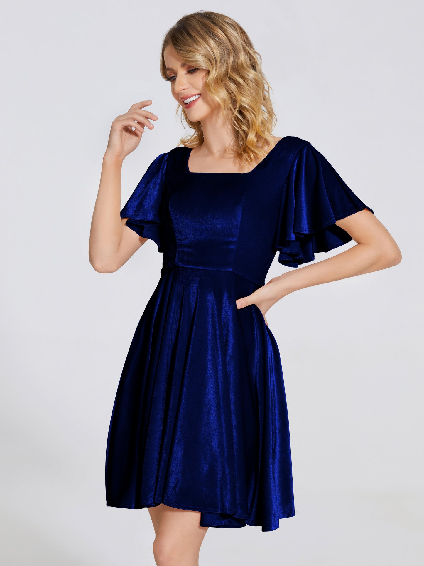 Adriana Velvet Bridesmaid Dress With Short Sleeves
