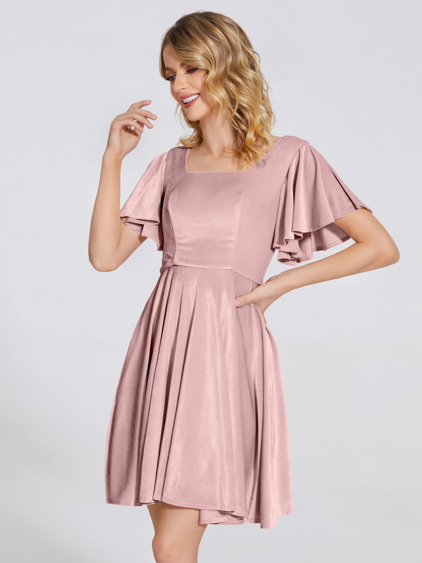 Adriana Velvet Bridesmaid Dress With Short Sleeves