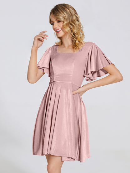 Adriana Velvet Bridesmaid Dress With Short Sleeves