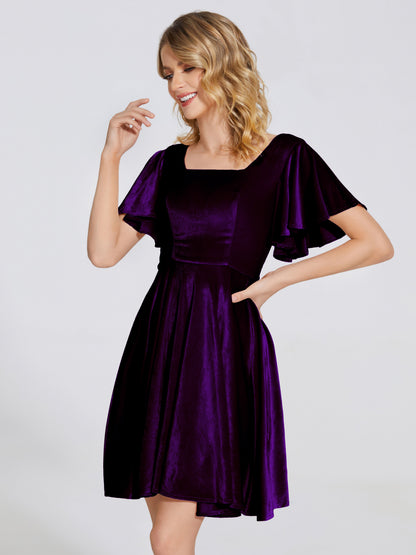 Adriana Velvet Bridesmaid Dress With Short Sleeves