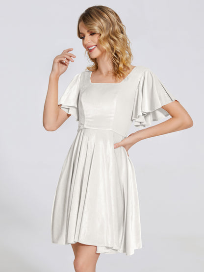 Adriana Velvet Bridesmaid Dress With Short Sleeves
