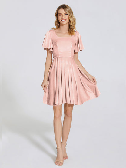 Adriana Velvet Bridesmaid Dress With Short Sleeves