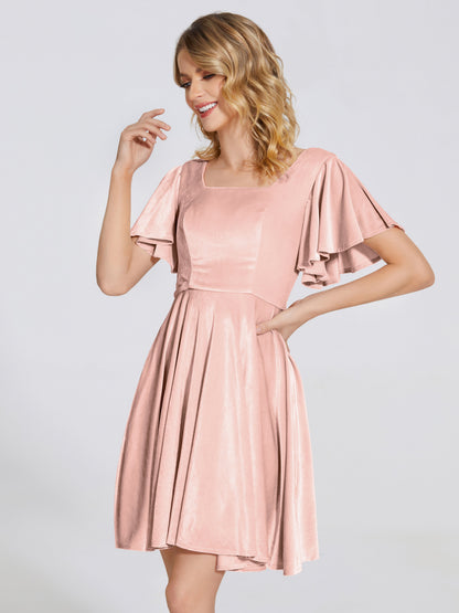 Adriana Velvet Bridesmaid Dress With Short Sleeves
