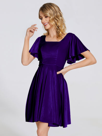 Adriana Velvet Bridesmaid Dress With Short Sleeves