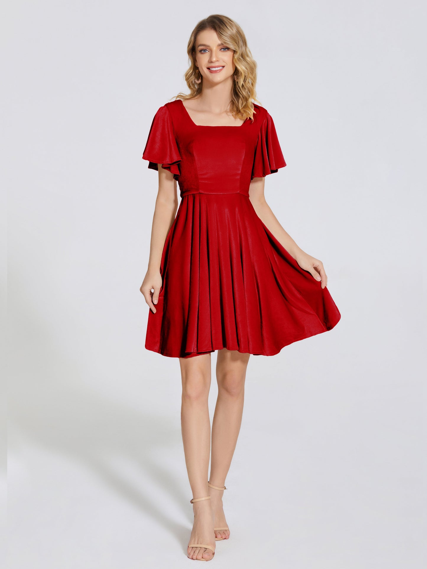 Adriana Velvet Bridesmaid Dress With Short Sleeves