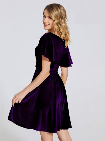 Adriana Velvet Bridesmaid Dress With Short Sleeves