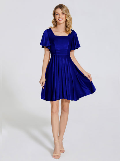 Adriana Velvet Bridesmaid Dress With Short Sleeves