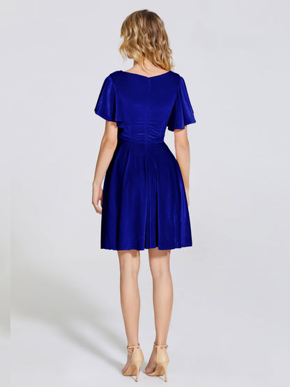 Adriana Velvet Bridesmaid Dress With Short Sleeves