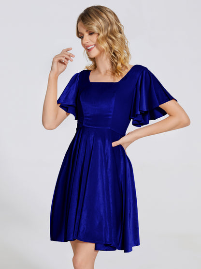 Adriana Velvet Bridesmaid Dress With Short Sleeves