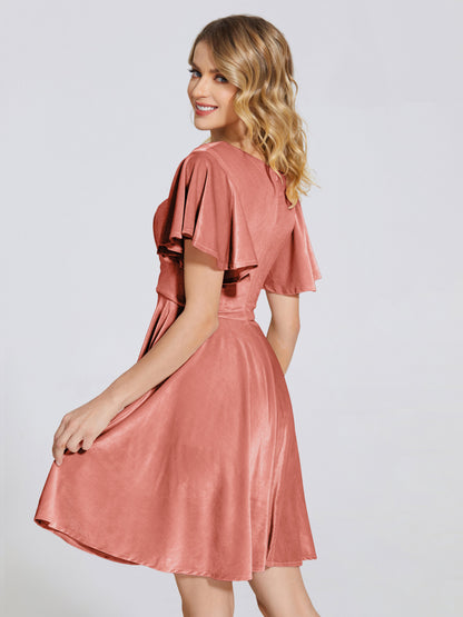 Adriana Velvet Bridesmaid Dress With Short Sleeves