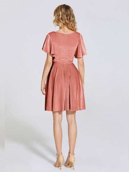 Adriana Velvet Bridesmaid Dress With Short Sleeves