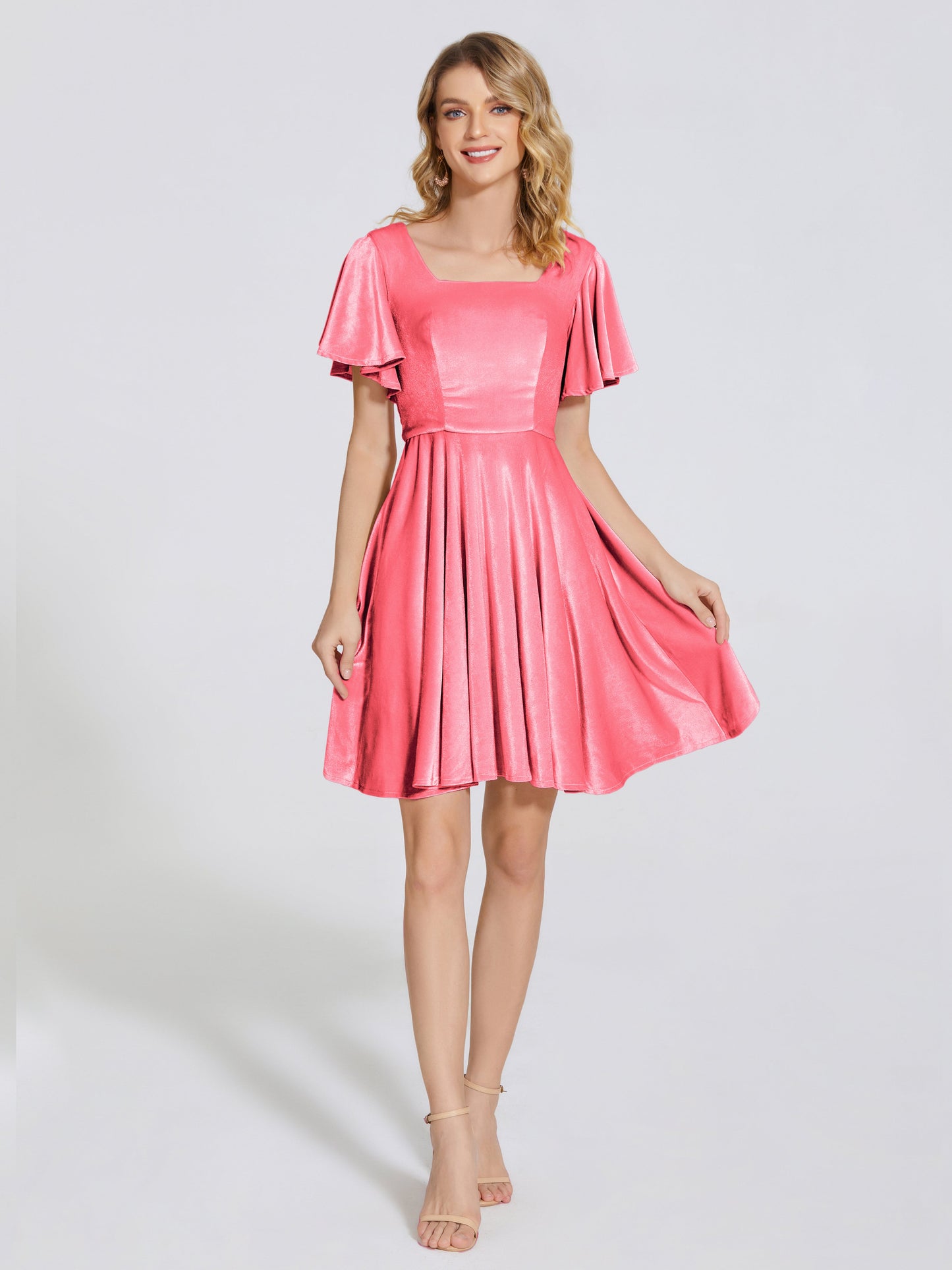 Adriana Velvet Bridesmaid Dress With Short Sleeves
