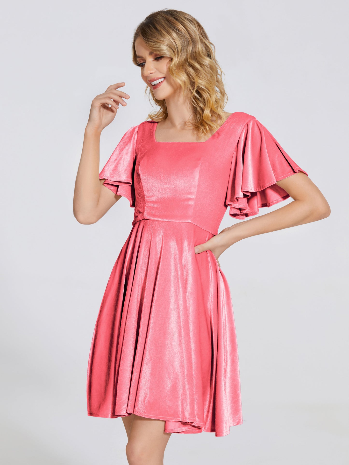 Adriana Velvet Bridesmaid Dress With Short Sleeves