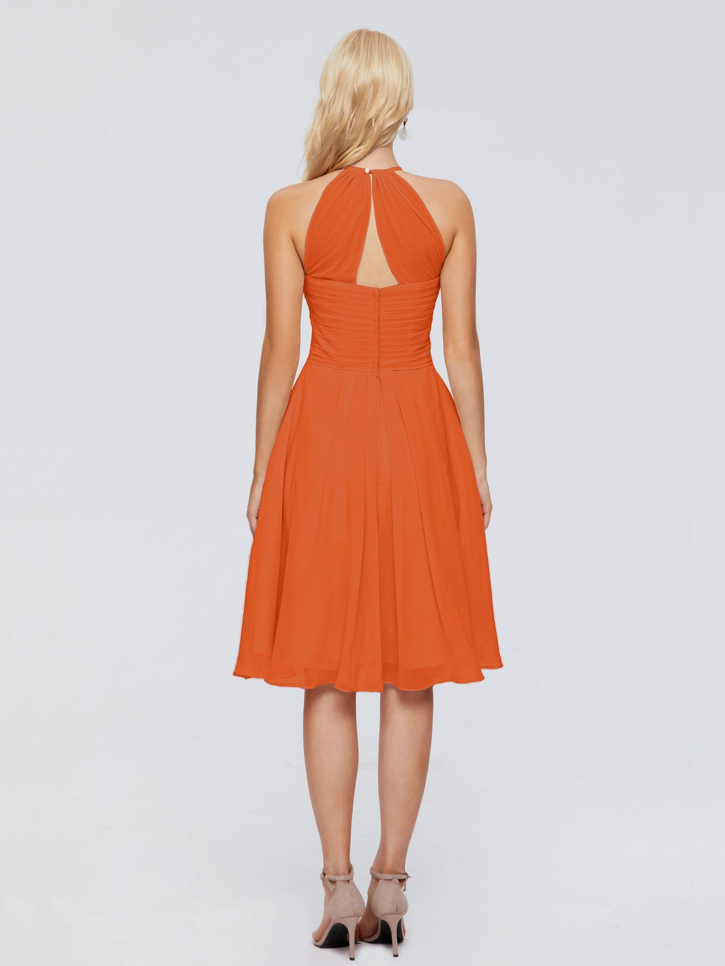 Molly Halter Knee Length Chiffon Bridesmaid Dresses With Pockets