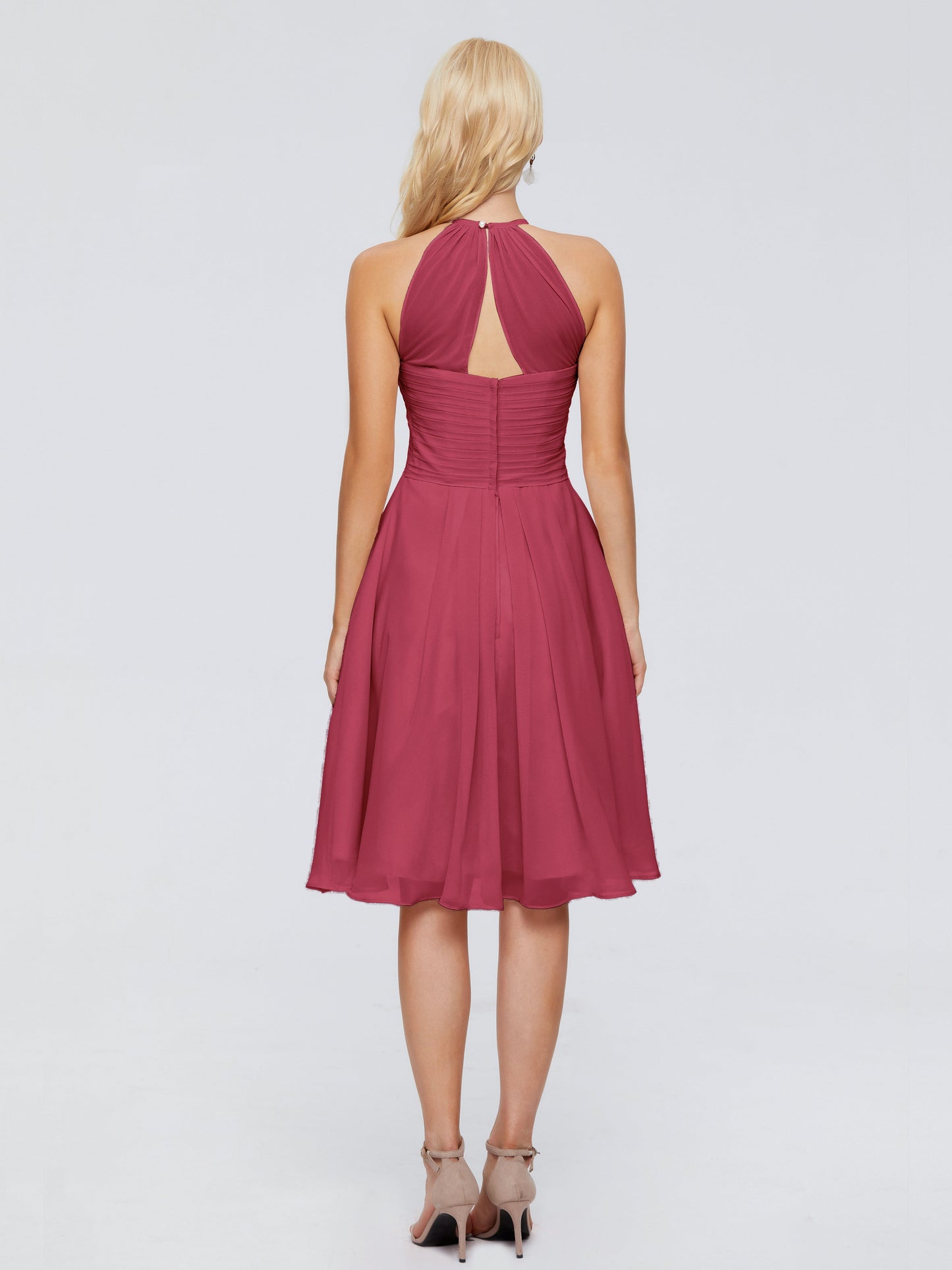 Molly Halter Knee Length Chiffon Bridesmaid Dresses With Pockets