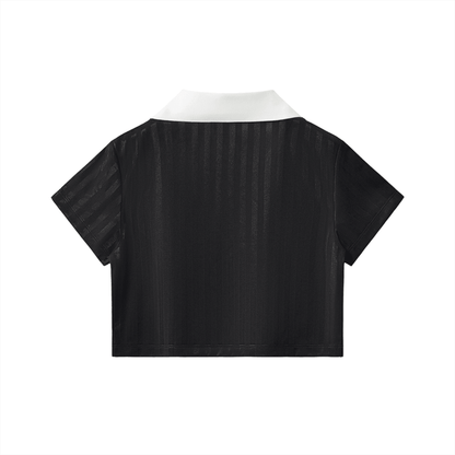 Mujer Del Bronx Contrast Collar Striped Cropped Jersey