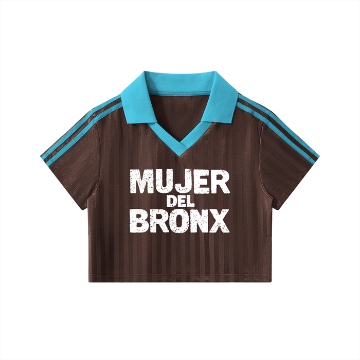 Mujer Del Bronx Contrast Collar Striped Cropped Jersey