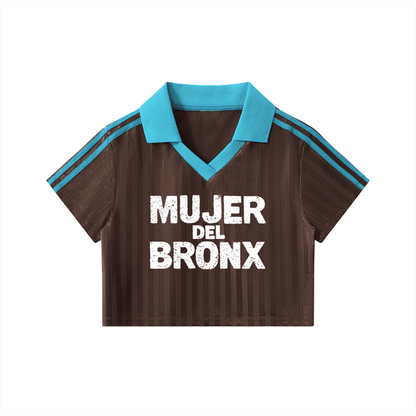 Mujer Del Bronx Contrast Collar Striped Cropped Jersey