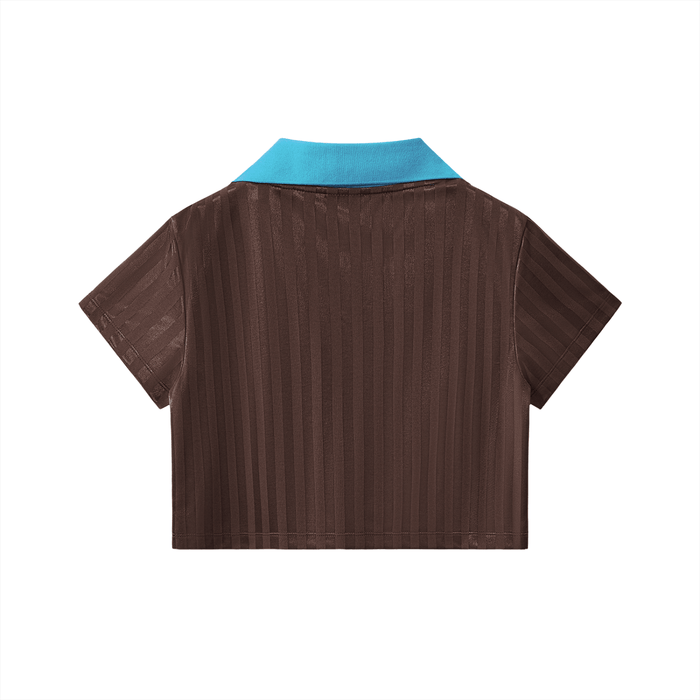Mujer Del Bronx Contrast Collar Striped Cropped Jersey