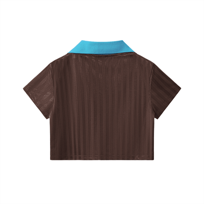Mujer Del Bronx Contrast Collar Striped Cropped Jersey