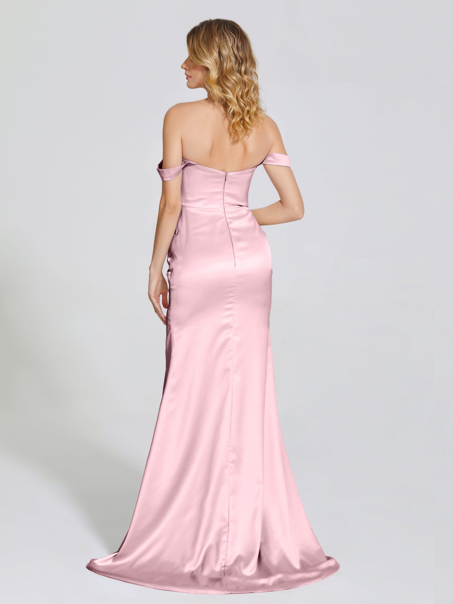 Alivia Off-Shoulder Side Slit Soft Satin Bridesmaid Dress